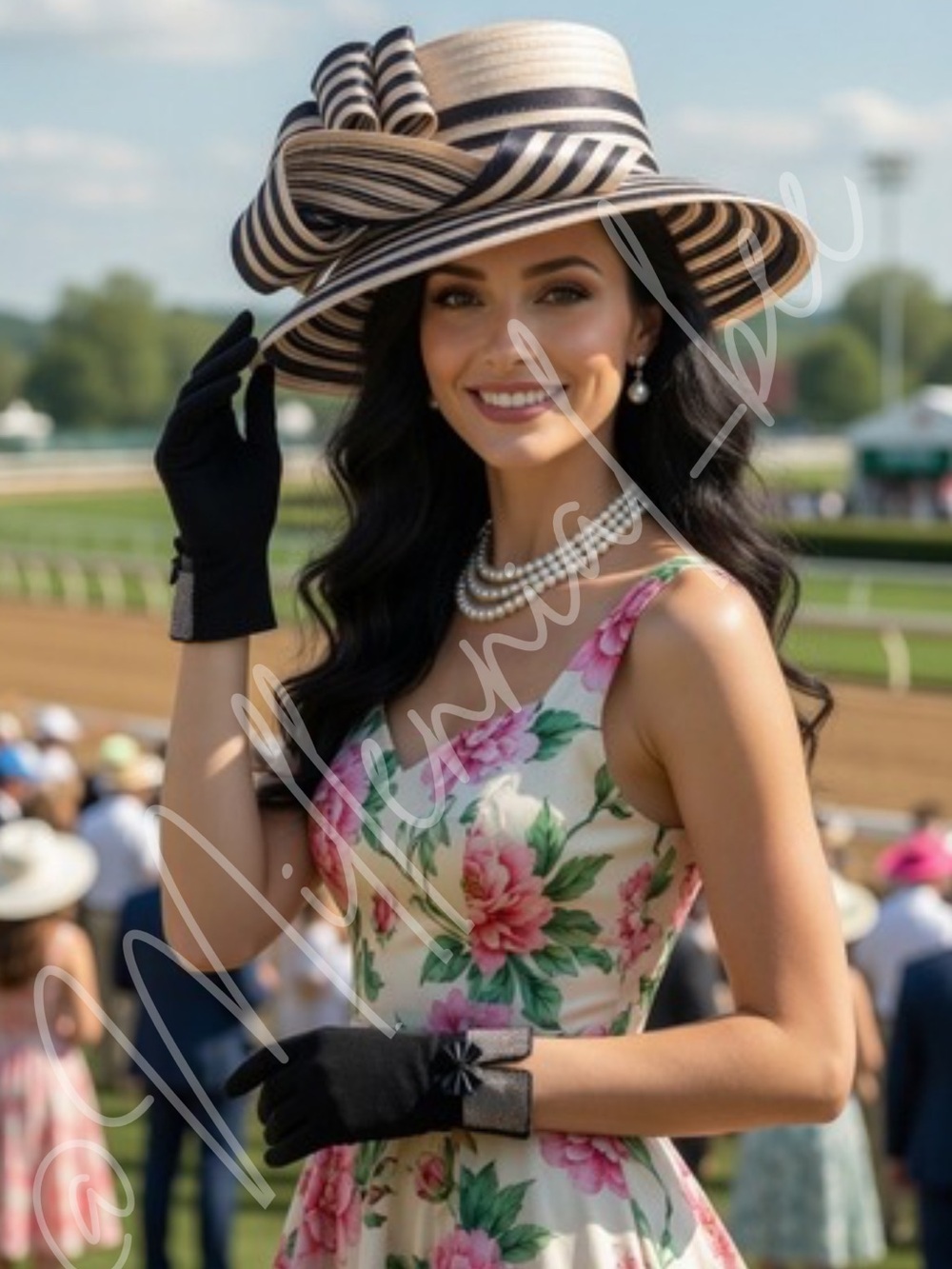Striped Black and Cream Women's Kentucky Derby Hat Church Tea Occasion Headwear
